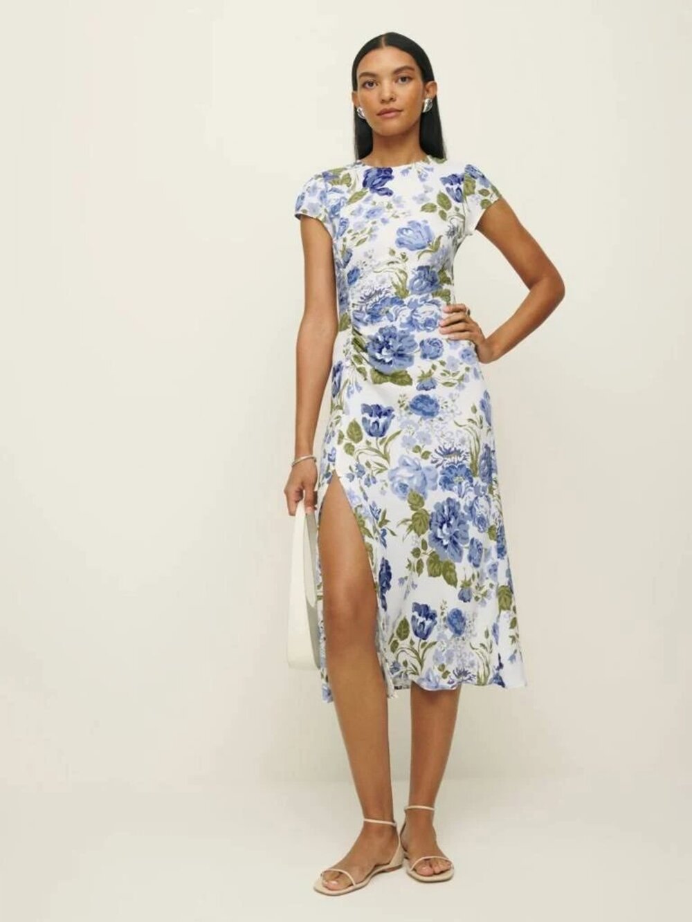 Reformation Frasier Gathered Short Sleeve Midi Dress in Lucca size 6